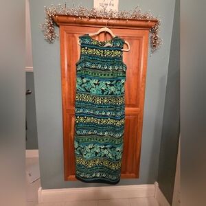 Vibrant Floral Midi Dress - Teal and Black
